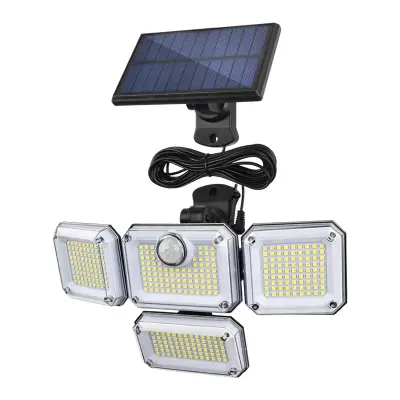Senzor gibanja zunanje sončne svetilke, zunanja sončna svetloba 4 glave 278 LED IP65 Vodotesen zunanji solarni reflektor z daljinskim upravljalnikom