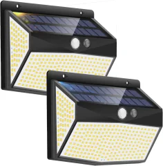 Zunanja solarna svetilka 318 LED, 2 paketa zunanje sončne svetilke IP65, sončna zunanja razsvetljava, detektor gibanja za vrt na terasi