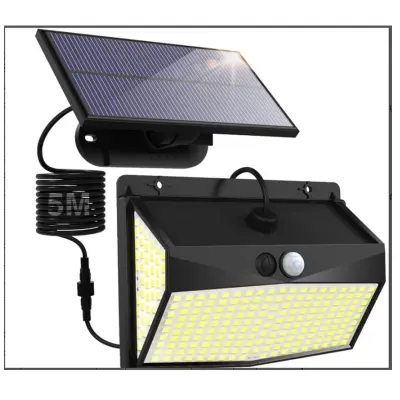 Zunanja stenska svetilka na sončno energijo s senzorji Črna 15,5*11*5,3 cm, 318 LED, Bela svetloba, Dolžina kabla 5 metrov, Svetlobni senzor