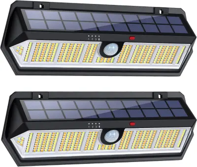 2 kosa solarna stenska svetilka z zunanjim senzorjem gibanja LED stenska svetilka topla/hladna bela 3000K/6000K za dvorišče, vrt, hodnik, terasa blizu