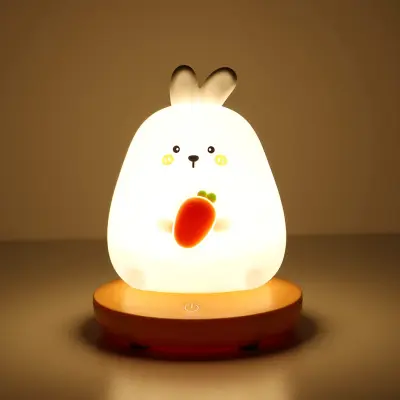 Otroška nočna lučka, otroška nočna lučka iz zajčjega silikona, nočna lučka za polnjenje USB, nastavljiva svetlost, nočna lučka ob postelji, za otroško