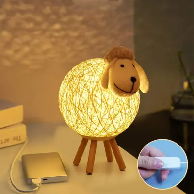 LED nočna lučka, nočna lučka iz ovčjega ratana, otroška nočna lučka, projektor, LED nočna lučka za spalnico, otroško sobo, dnevno sobo, darilo, 110 cm