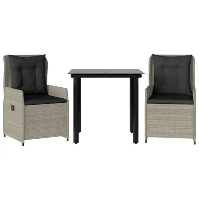 vidaXL Vrtna jedilna garnitura 3-delna z blazinami sv. siv poli ratan