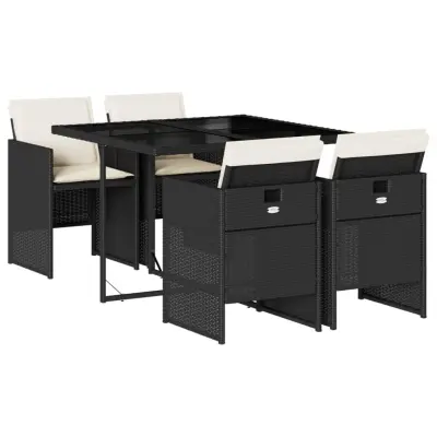 vidaXL Vrtna jedilna garnitura 5-delna z blazinami črn poli ratan