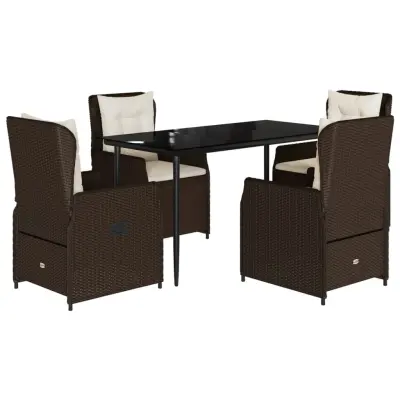 vidaXL Vrtna jedilna garnitura 5-delna z blazinami rjav poli ratan