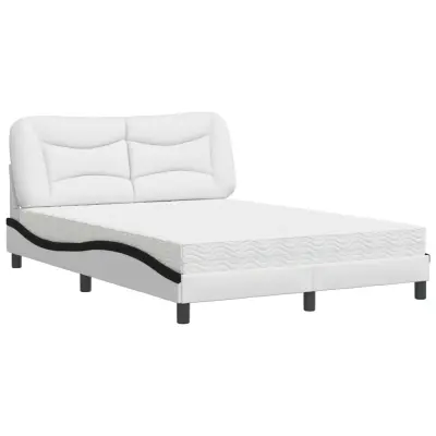 vidaXL Postelja z vzmetnico bela in črna 140x190 cm umetno usnje