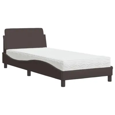 vidaXL Postelja z vzmetnico temno rjava 90x200 cm blago