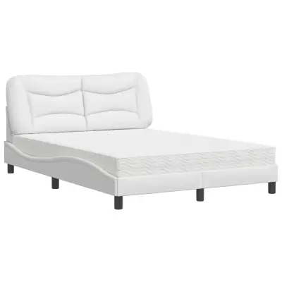 vidaXL Postelja z vzmetnico bela 140x200 cm umetno usnje