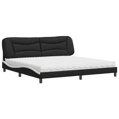 vidaXL Postelja z vzmetnico črna in bela 200x200 cm umetno usnje