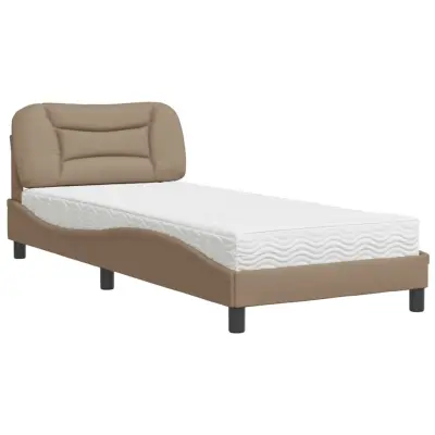 vidaXL Postelja z vzmetnico kapučino 90x200 cm umetno usnje