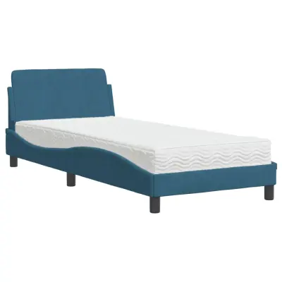 vidaXL Postelja z vzmetnico modra 90x200 cm žamet