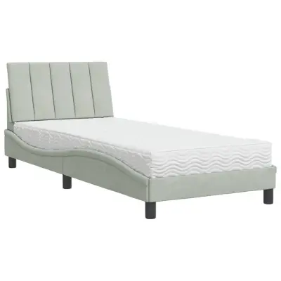 vidaXL Postelja z vzmetnico svetlo siva 90x200 cm žamet