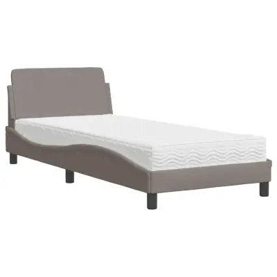 vidaXL Postelja z vzmetnico taupe 90x200 cm blago