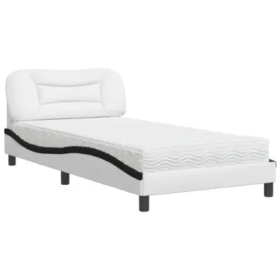 vidaXL Postelja z vzmetnico bela in črna 100x200 cm umetno usnje