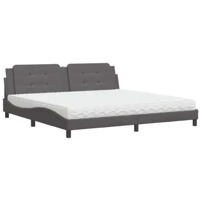 vidaXL Postelja z vzmetnico siva 200x200 cm umetno usnje