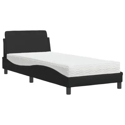 vidaXL Postelja z vzmetnico črna 90x200 cm umetno usnje