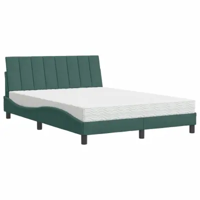 vidaXL Postelja z vzmetnico temno zelena 140x190 cm žamet