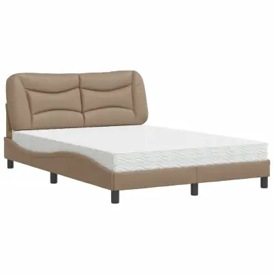 vidaXL Postelja z vzmetnico kapučino 120x200 cm umetno usnje
