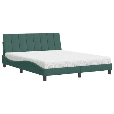 vidaXL Postelja z vzmetnico temno zelena 160x200 cm žamet