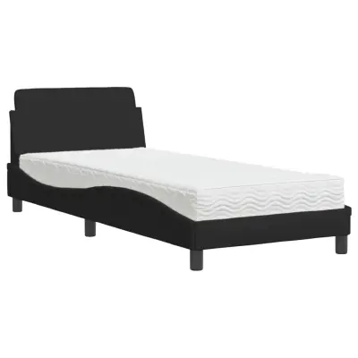 vidaXL Postelja z vzmetnico črna 90x190 cm blago