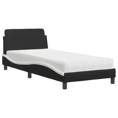vidaXL Postelja z vzmetnico črna in bela 80x200 cm umetno usnje