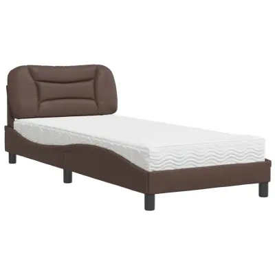 vidaXL Postelja z vzmetnico rjava 90x200 cm umetno usnje