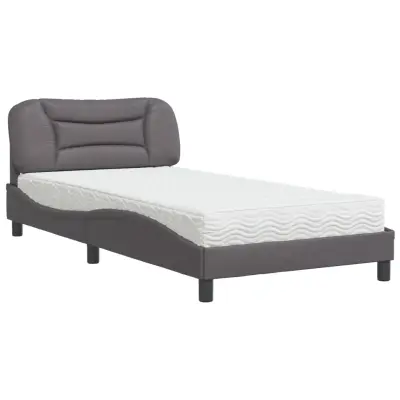 vidaXL Postelja z vzmetnico siva 100x200 cm umetno usnje