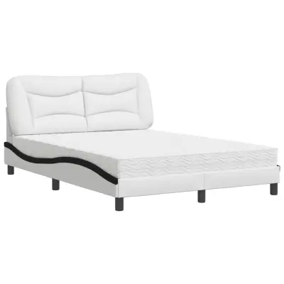 vidaXL Postelja z vzmetnico bela in črna 120x200 cm umetno usnje