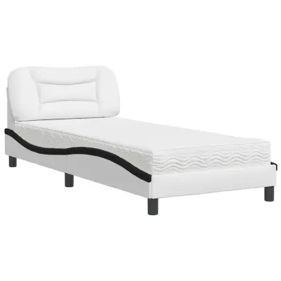 vidaXL Postelja z vzmetnico bela in črna 80x200 cm umetno usnje
