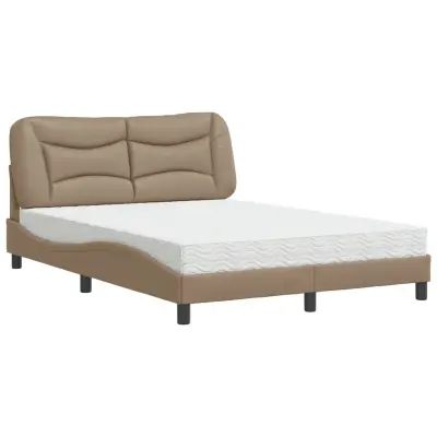 vidaXL Postelja z vzmetnico kapučino 140x190 cm umetno usnje