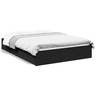 vidaXL Posteljni okvir s predali črn 140x190 cm inženirski les