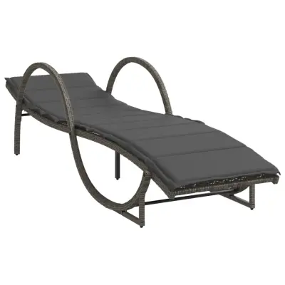 vidaXL Ležalnik z blazino siv 60x199x42 cm poli ratan
