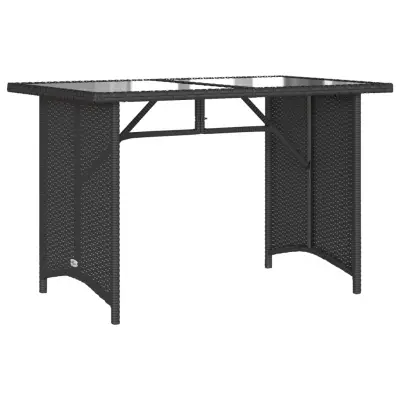 vidaXL Vrtna miza s stekleno ploščo črna 110x68x70 cm poli ratan