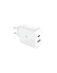 KSIX, GaN ultrabrzi stenski polnilec 45W PD, 1xUSB-C + 1xUSB-A, beli