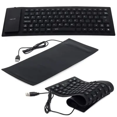 Tanka vodoodporna USB silikonska tipkovnica – zložljiva 35cm črna