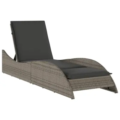 vidaXL Ležalnik z blazino siv 60x205x73 cm poli ratan