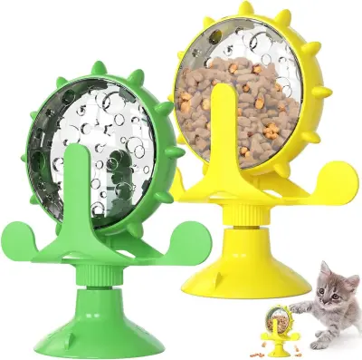 2-delna igrača za mačke Windmill Cat Toy Dozator za hrano, večnamenska vrtljiva igrača za puščanje hrane, zabavna mačja vrtljiva plošča s priseskom in