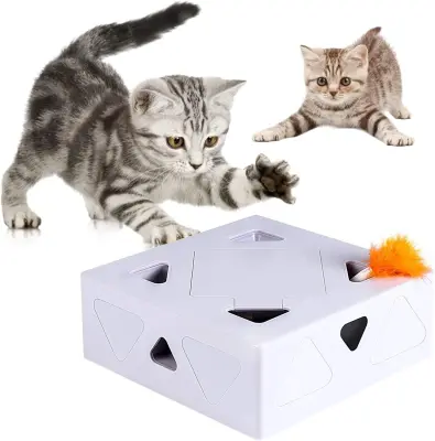 Pametna interaktivna mačja igrača, interaktivna elektronska mačja igrača Ambush z vrtljivim perjem, samodejnim izklopom, čarobna škatla s smešnim mačj