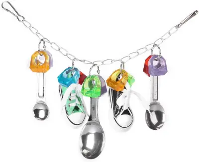 Igrača za žvečenje ptic, kovinska žlica, viseča gugalnica, mini superge, papige, kletka, igrače za ugriz, igrače za afriške sive amazonske kakaduje, b