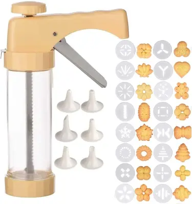 Stiskalnica za pecivo, stiskalnica za piškote, brizgalka za dekoriranje s 16 šablonami in 6 nastavki za tortne biskvite
