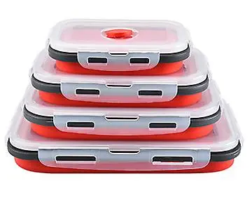 4 kosi kvadratne silikonske zložljive škatle za malico, škatla za shranjevanje v hladilniku, škatla za bento