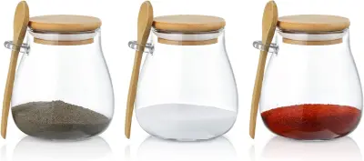 Kuhinjski zaprt kozarec za gospodinjstvo iz visoko borosilikatnega stekla za začimbe z žlico