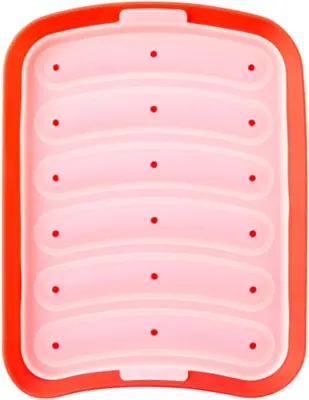 Silikonski kalup za klobase s 6 rešetkami, ki se ne sprijema, kalup za hrenovke za mikrovalovno pečico (rdeč)