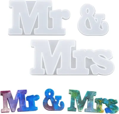 Mr & Mrs Smola Silikonski Kalup, Set 3 Mr&Mrs Word Sign Kalupi Epoksi Smolo Kalupi za Pisma za Namizno Dekoracijo