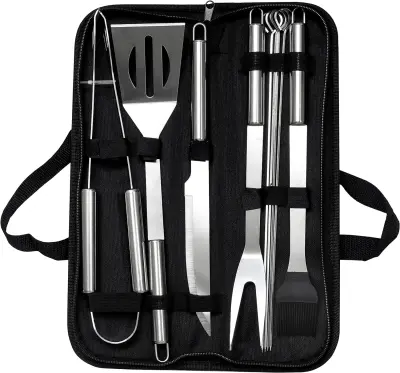 Komplet orodij za peko na žaru, 9-delni pribor za peko na žaru iz nerjavečega jekla z vrečkami za shranjevanje, celoten set pripomočkov za peko na žar