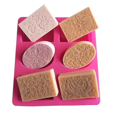 Silikonski kalup za milo 6 kalupov ovalnega pravokotnika z reliefnim vzorcem rož