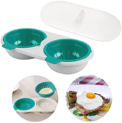 Kuhalnik za jajca v mikrovalovni pečici 2 sloja kotliček za jajca z odtočno košaro (modra)