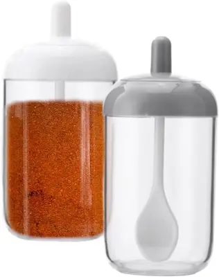 Kuhinjski okrogel kozarec za začimbe z žlico Škatla za začimbe za poper gospodinjski mlinček za sol