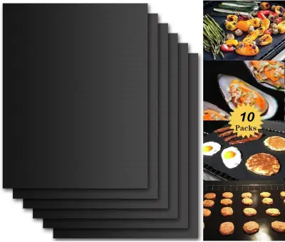 Podloga za žar (komplet 10), visokokakovostna podloga za žar za večkratno uporabo, podloga za žar BBQ Teflon non-stick debeline 0,2 mm 40x33 cm