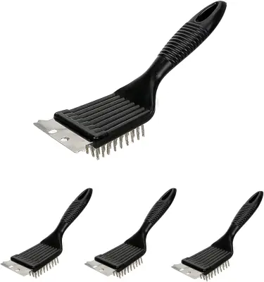 Krtača za žar, 4 kosi Krtača za čiščenje žara Krtača za žar z lopatico iz nerjavečega jekla za čiščenje žarov in površin Optimalno čiščenje žara Črna
